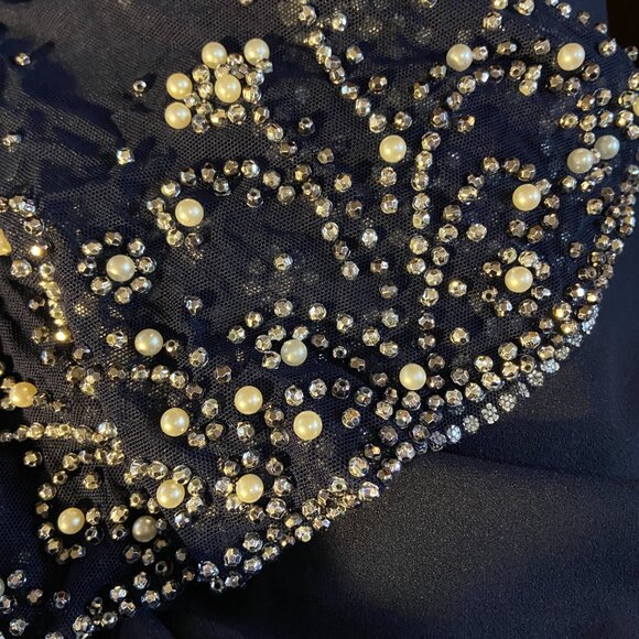 **Betsy & Adam** Women's Short Scuba Crepe Dress with Beaded Sleeve 10 - Picture 5 of 8